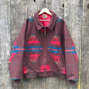 VTG Pendleton High Grade Westernwear Southwest Aztec Wool Bomber Jacket, Large